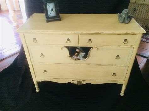 Yellow Chalk Painted Dresser with Picture Detail