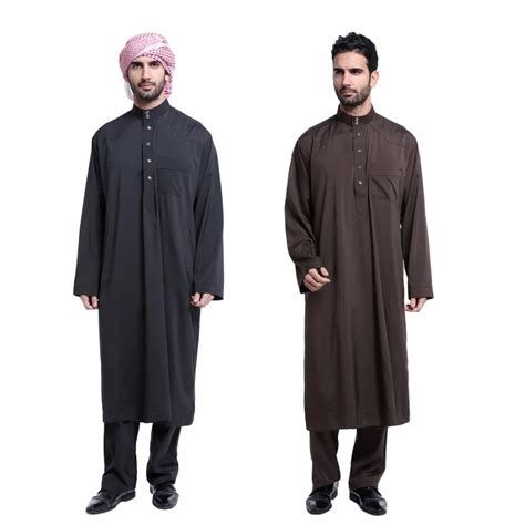 Muslim Men White Long Sleeve Thobe Dress Men Islamic ClothingSaudi Arab ...