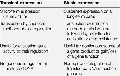 2 Transient versus stable expression of genes | Download Table