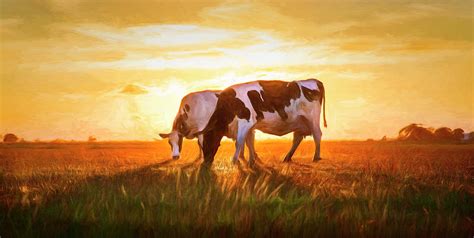 Cows in Sunset Light on the Farm Painting Photograph by Debra and Dave Vanderlaan - Pixels