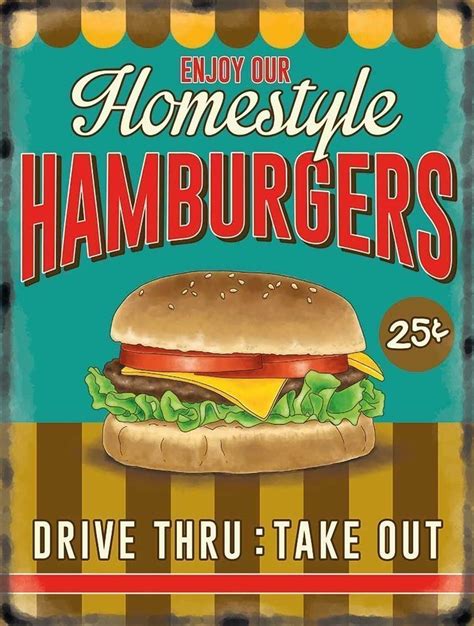 Hamburgers Drive Thru 50's Diner Kitchen Cafe Food Retro Quality Fridge Magnet | eBay | Retro ...