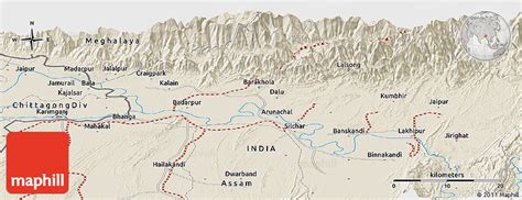 Shaded Relief Panoramic Map of Silchar