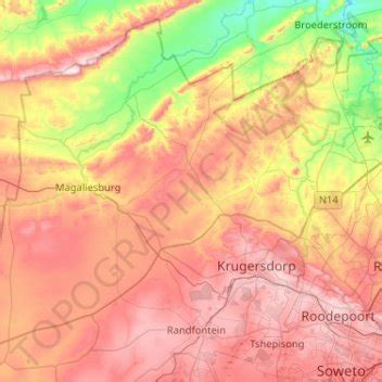 Mogale City Local Municipality topographic map, elevation, terrain