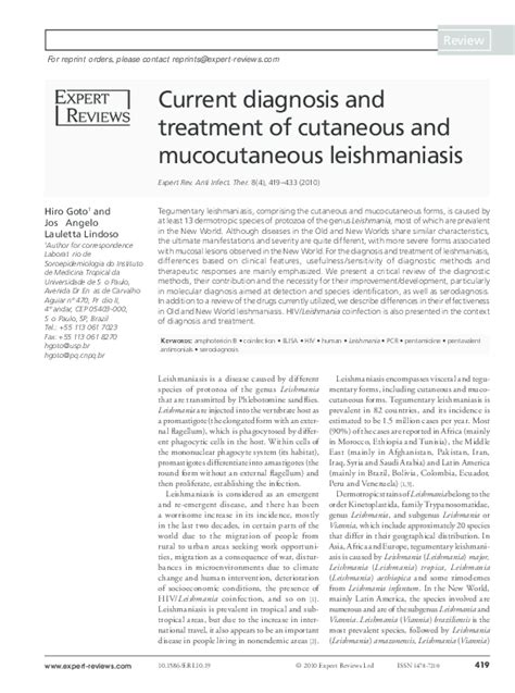 (PDF) Current diagnosis and treatment of cutaneous and mucocutaneous leishmaniasis | José Angelo ...