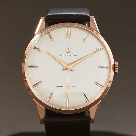 50s ELECTION Gents XL Swiss 18K Solid Gold Vintage Watch – empressissi