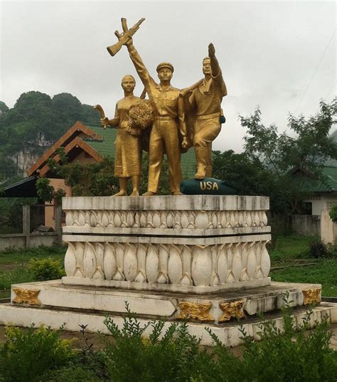 Lao People's Democratic Republic. Statue "Pathet Lao resistance against Western imperialism" in ...