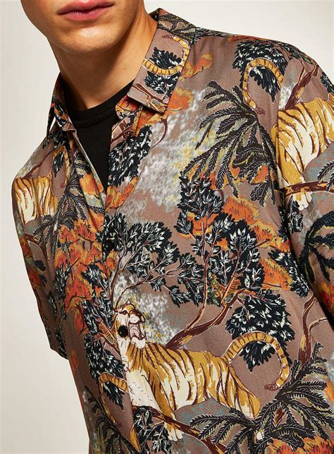 TOPMAN Synthetic Tiger Print Slim Shirt for Men - Lyst