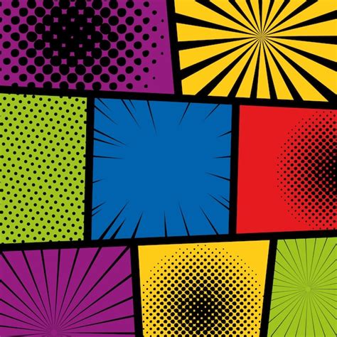 Pop art comic colored background halftone dots sunburst style retro | Premium Vector