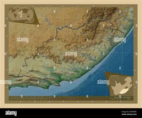 Eastern Cape, province of South Africa. Colored elevation map with ...