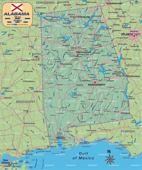 Map of Alabama (State / Section in United States of America, USA) | Welt-Atlas.de