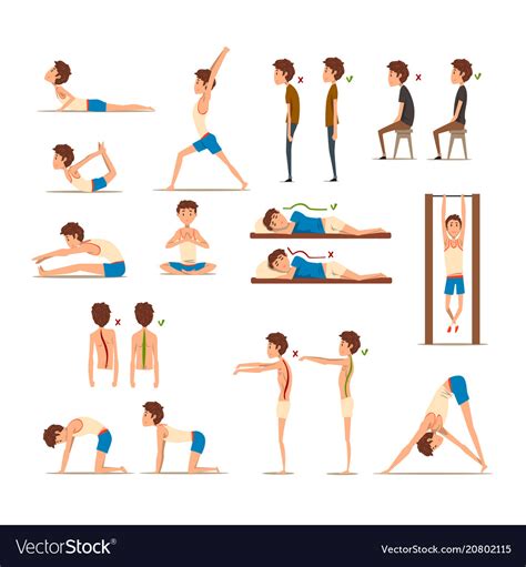 Teen boy doing exercises set correct and wrong Vector Image