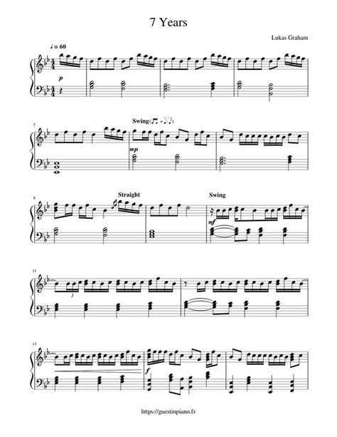 Download and print in PDF or MIDI free sheet music for 7 years by Lukas Graham arranged by ...