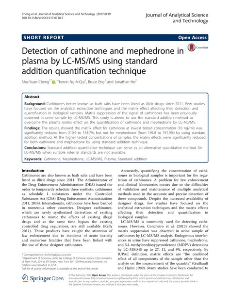 (PDF) Detection of cathinone and mephedrone in plasma by LC-MS/MS using ...