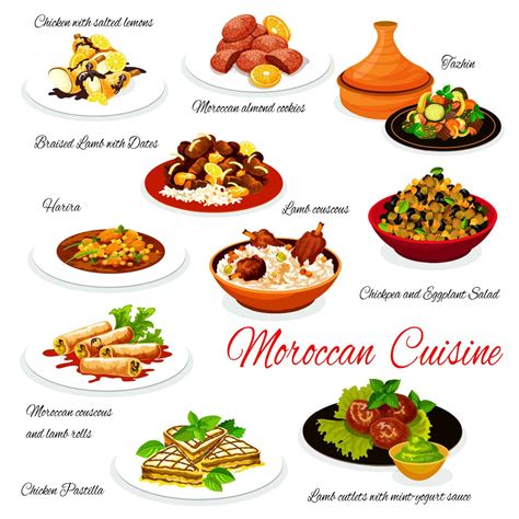 Moroccan food traditional authentic cuisine dishes 23589400 Vector Art ...