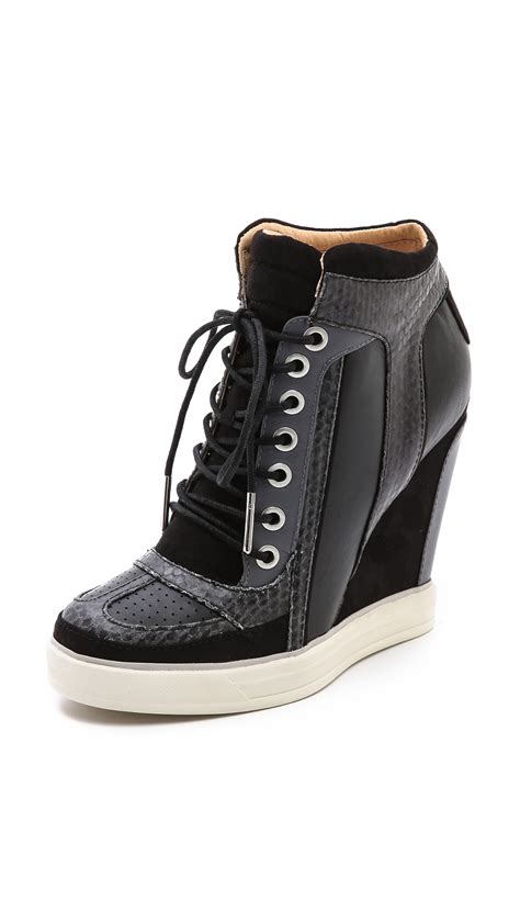 Lyst - L.A.M.B. Summer Lace Up Wedge Sneakers in Black