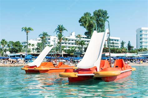 Premium Photo | Water sports equipment, catamarans on nissi beach in cyprus.