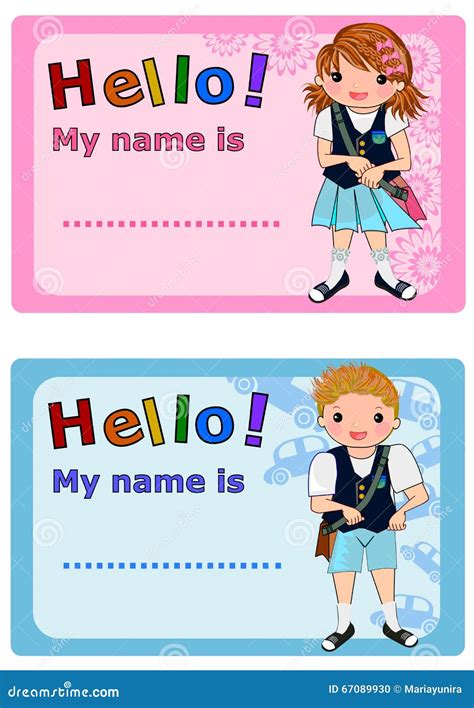 Name Tags for Kids stock illustration. Illustration of hello - 67089930