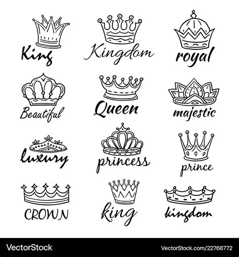 Sketch crowns hand drawn king queen crown Vector Image