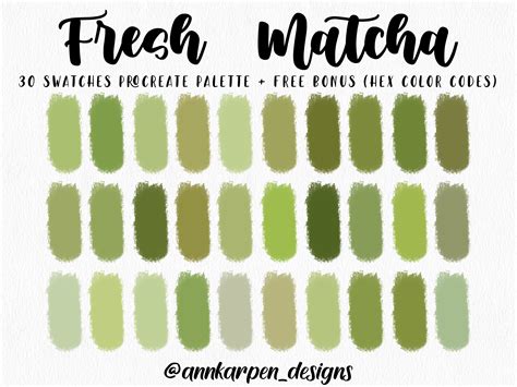 Fresh Matcha Procreate Palette, 30 HEX Color Codes, Instant Digital ...