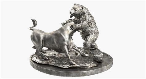 bull bear fighting statue 3d model