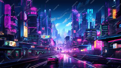 Premium AI Image | Cyberpunk retro futuristic city with neon lights