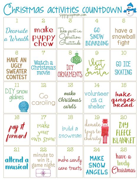 25 Days Of Christmas Countdown Calendar – Calendar Example And Ideas