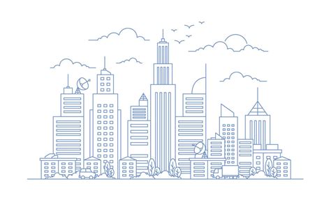 Cityscape drawing line art vector flat design illustration - Copy ...