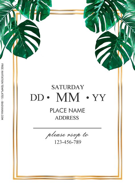 Tropical Leaves Invitation Templates – Editable With MS Word – FREE Printable Birthday ...