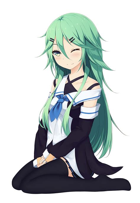 long hair, Green hair, Green eyes, Anime, Anime girls, Kantai Collection, Yamakaze (KanColle ...