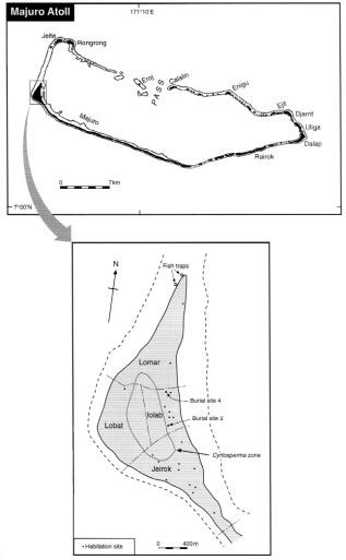 Map of Majuro Atoll and Majuro islet showing habitation sites, inland... | Download Scientific ...