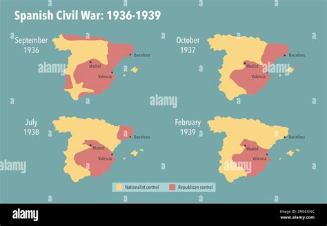 Map of the Spanish civil war and occupied territories between 1936 and ...