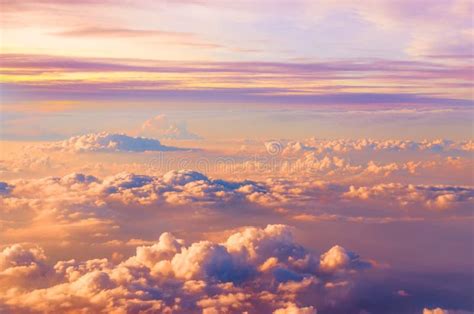 Beautiful Saturated Sunset Sky Panoramic View Above Clouds with Dramatic Light Stock Image ...