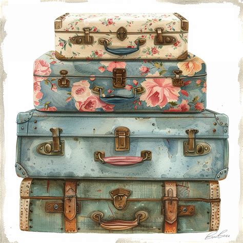 Vintage Floral Travel Luggage Art Free Stock Photo - Public Domain Pictures