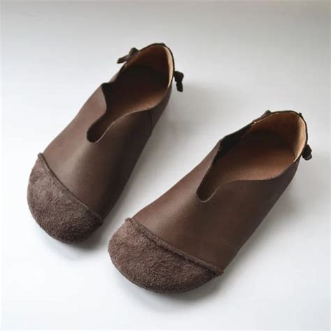 Women's Retro Soft Leather Shoes With Soft Soles | Round toe flats shoes, Leather shoes women ...