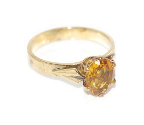 Golden Topaz Ring in 9ct Yellow Gold, Size L/5-6 - Rings - Jewellery