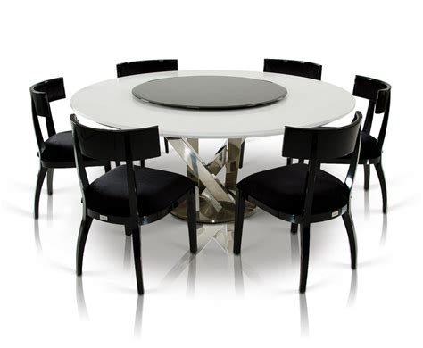 A&X Spiral Modern Round White Dining Table with Lazy Susan | Round ...