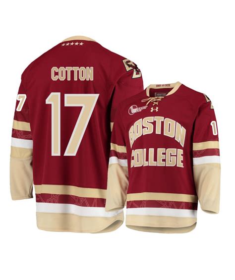 Men's Under Armour Boston College Eagles 17 David Cotton Red Hockey Jersey