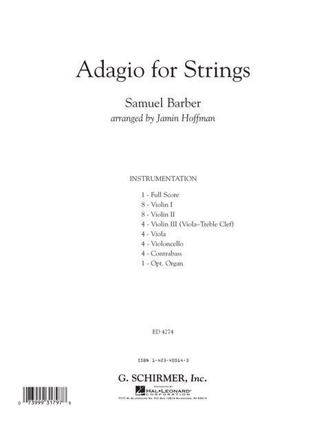 Adagio For Strings - Full Score by Samuel Barber - String Orchestra - Digital Sheet Music ...