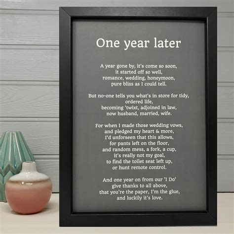 One Year Later Poem | First Wedding Anniversary Gift | 1st Wedding | Paper Anniversary | For ...