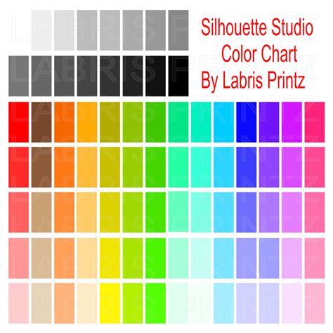 Silhouette Studio Color Chart - Etsy