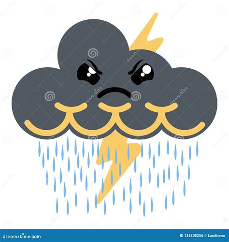 Cute Angry Thunderstorm Weather Icon Stock Vector - Illustration of ...