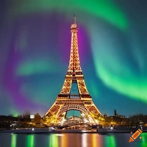 Eiffel tower with northern lights