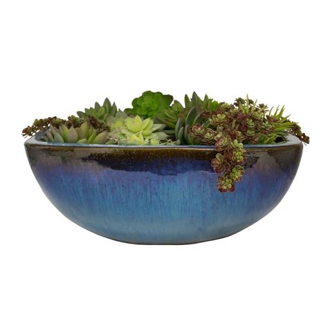 Trendspot 16 in. Lagos Blue Ceramic Bowl Planter CR70027N-160P - The Home Depot | Ceramic bowls ...