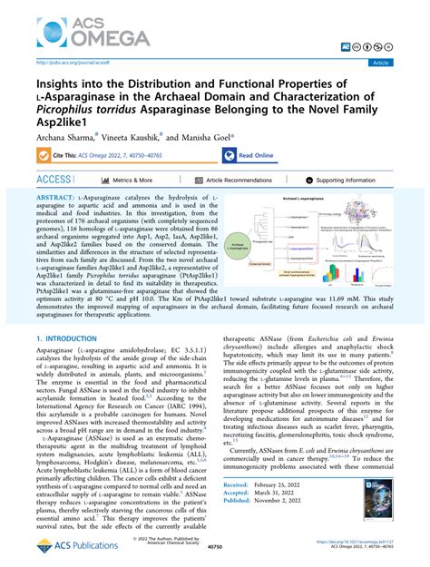 (PDF) Insights into the Distribution and Functional Properties of l -Asparaginase in the ...