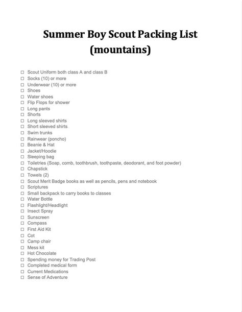 Boy Scout Camping Checklist Printable