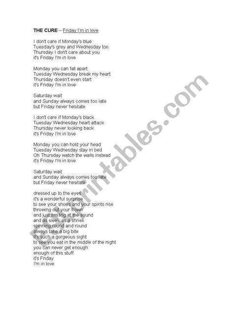 Days of the week song - ESL worksheet by PamViana