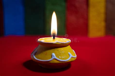 Earthen Lamp In Colorful Setting During Diwali Stock Image - Image of ...