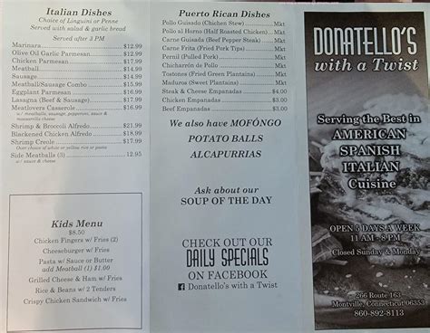 Online Menu of Donatellos With A Twist Restaurant, Montville, Connecticut, 06353 - Zmenu