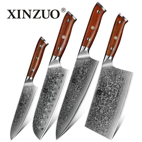 XINZUO 4PCS Kitchen Knife Set Damascus Steel Kitchen Knives Set Stainless Steel Chef Utility ...