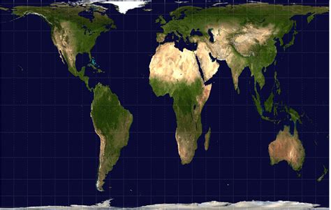 Gall-Peters Projection, shows the actual areas of each region relative to their sizes. Mercator ...